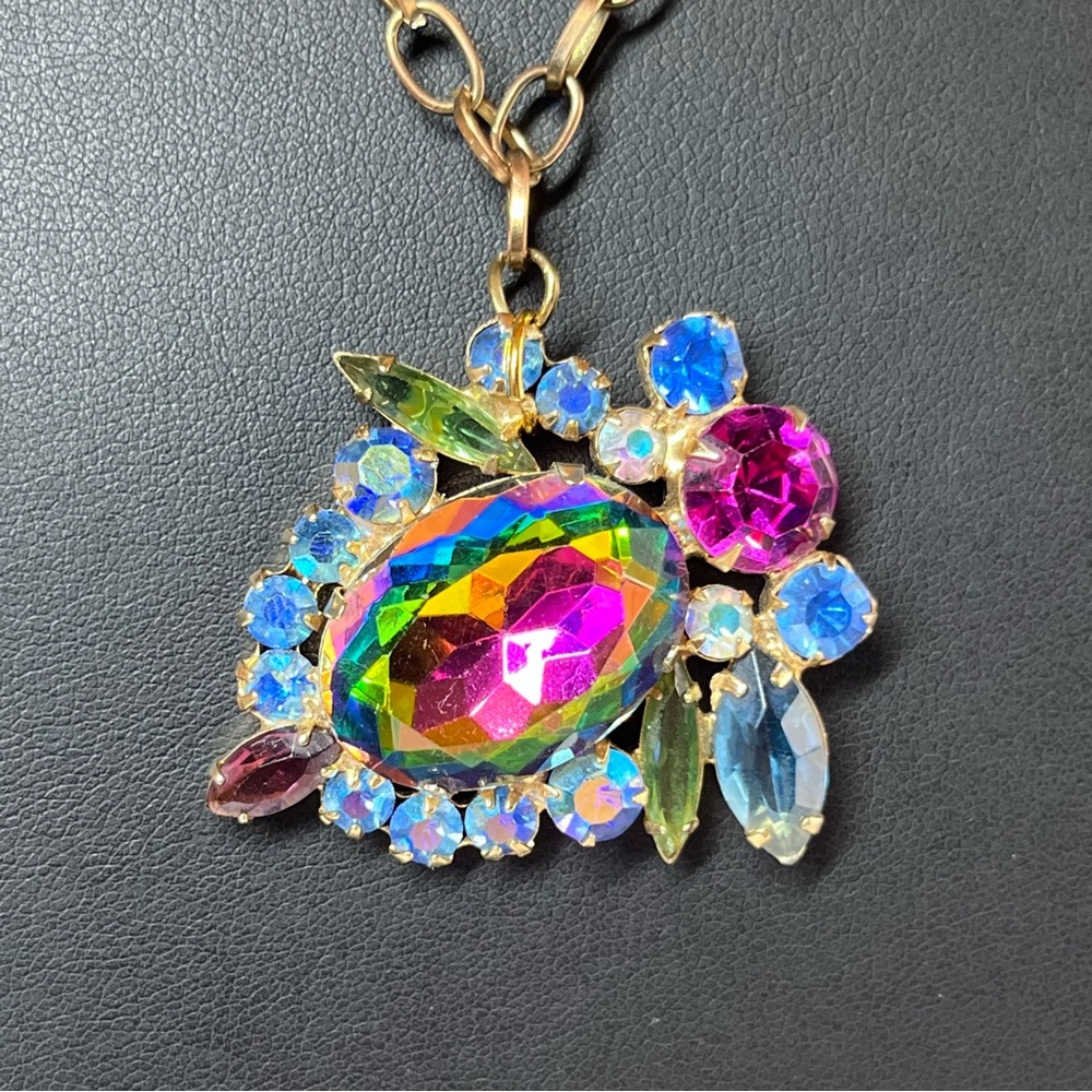 Juliana D&E VTG 60’s Watermelon Glass Crystal Pendant Necklace
